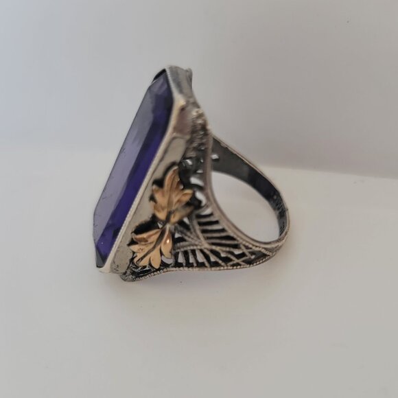 Antique Art Deco Glass & Sterling Ring - Picture 3 of 7